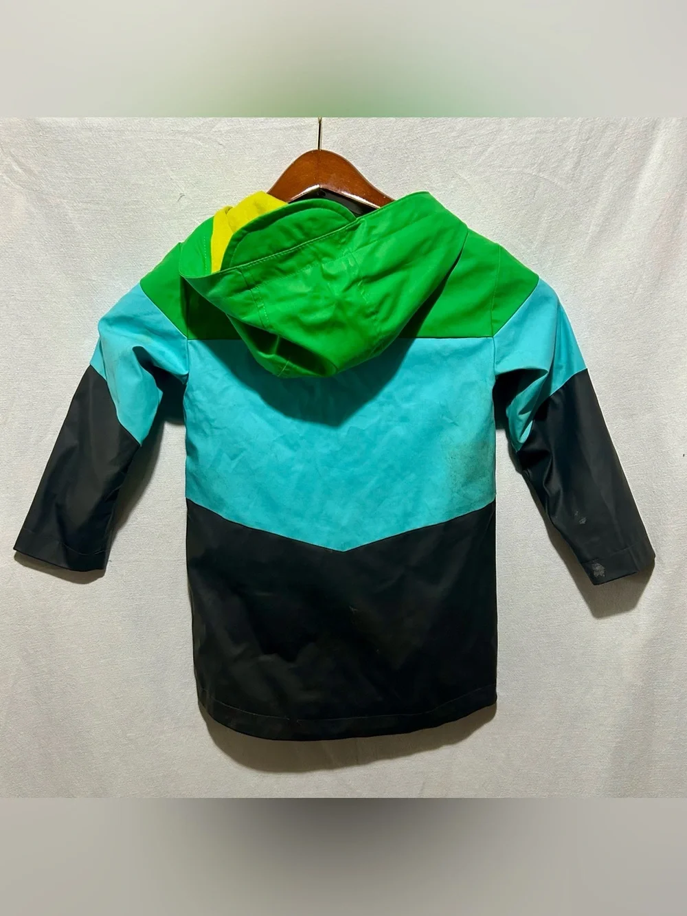 Cat & Jack Toddler Colorblock Rain Jacket Green Blue Black Hooded 5T